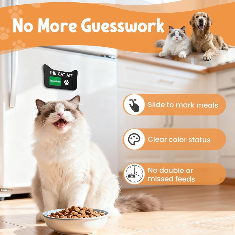 EliteSign Cat Feeding Reminder Supplies with Magnet, Pet Meal Tracker with The Cat Ate, Acrylic Unique Ear Shape 2 Area Feed Sign with Breakfast and Dinner, Walnut with 2 Stickers, 4.7" x 3", 1 Pack - Image 3